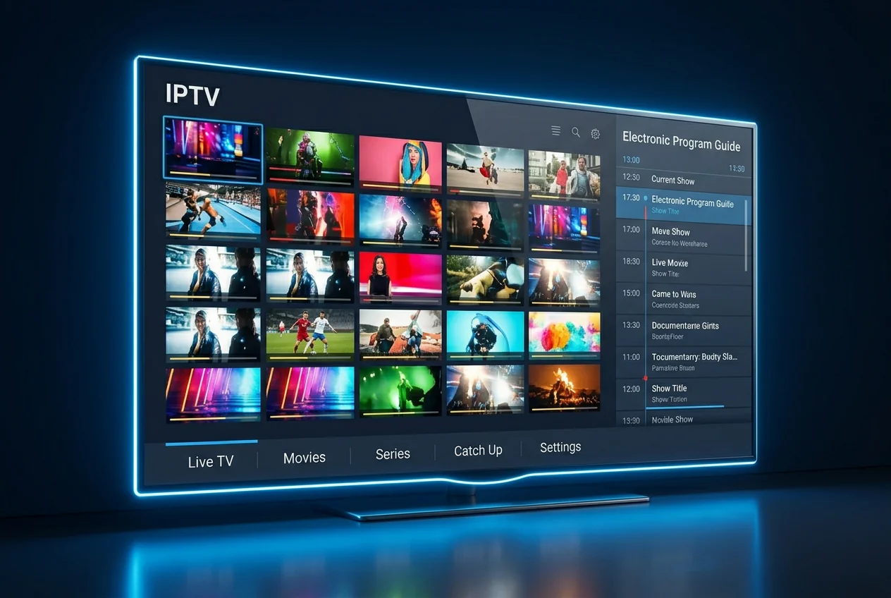 IPTV dashboard met zenders en EPG programmagids — iptv tv Nederland